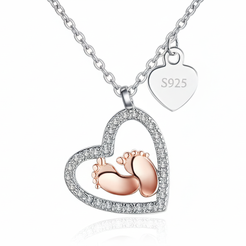 New Mom Baby Feet Silver Pendant Necklace